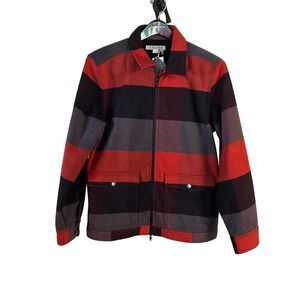 Outerknown Red Black Gray Striped Zip Jacket